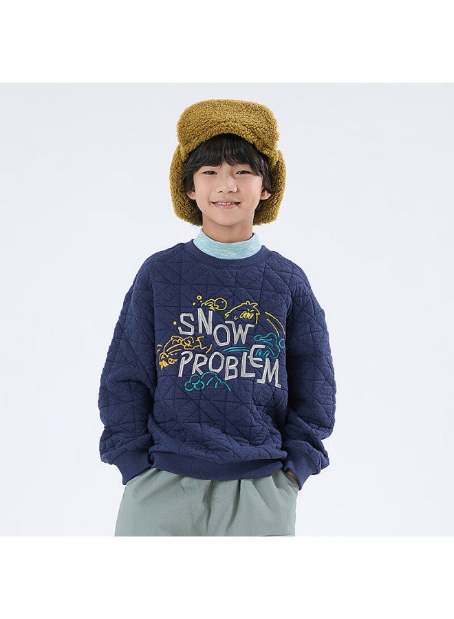 Mipo 25 Autumn Winter New Kids Two-in-one Padded Lightweight Warm Crewneck Sweatshirt Navy 140cm - Image 2