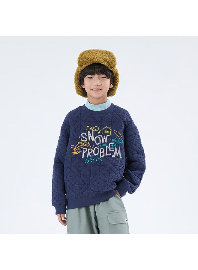 Mipo 25 Autumn Winter New Kids Two-in-one Padded Lightweight Warm Crewneck Sweatshirt Navy 140cm - Image 1