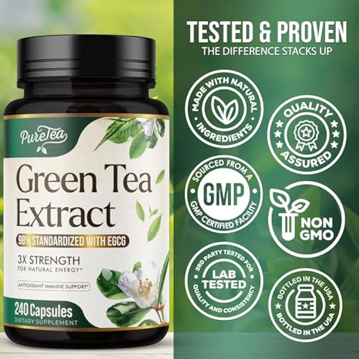SilverOnyx Green Tea Extract 1000mg Per Serving - 98% Polyphenols & 45% EGCG Capsules, Heart Support with Antioxidants - 3X Absorption Green Tea Pills Supplement, Natural Energy, Gentle Caffeine - 240 Capsules - Image 4