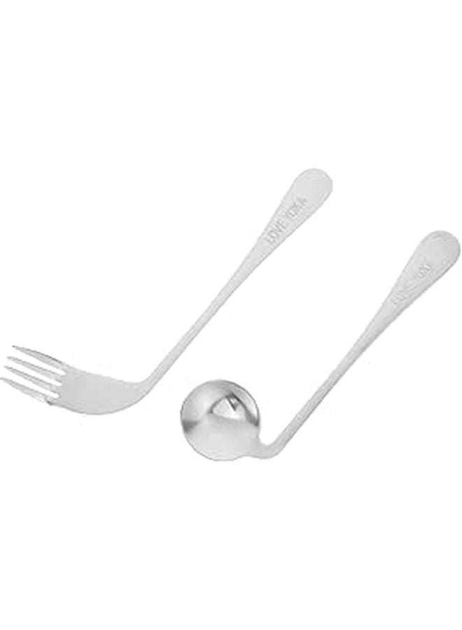 ملاعق وشوك من الفولاذ المقاوم للصدأ بزاوية مائلة لليد اليسرى، أدوات تكيفية مريحة للمرضى المسنين - Image 1