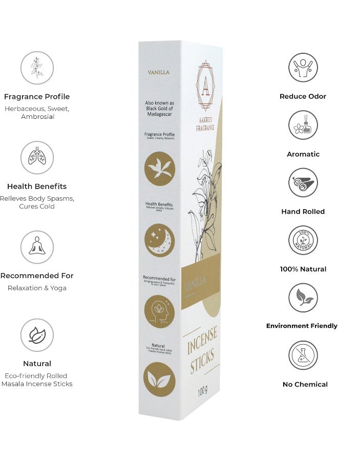 Aakriti Gallery 100 Gram Pack Natural Premium Aroma Organic Hand Rolled Masala Incense Sticks (Vanilla) - Image 3