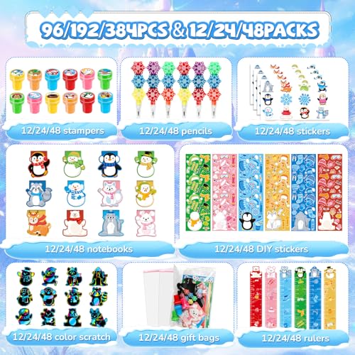 BenLouis Winter School Stationery Party Favors Snowflake Holiday Themed Classroom Gift Prizes Bulk for Students Kids Christmas Frozen Birthday Goodie Bag Stuffers Pinata Filler 48Set Animals - Image 5