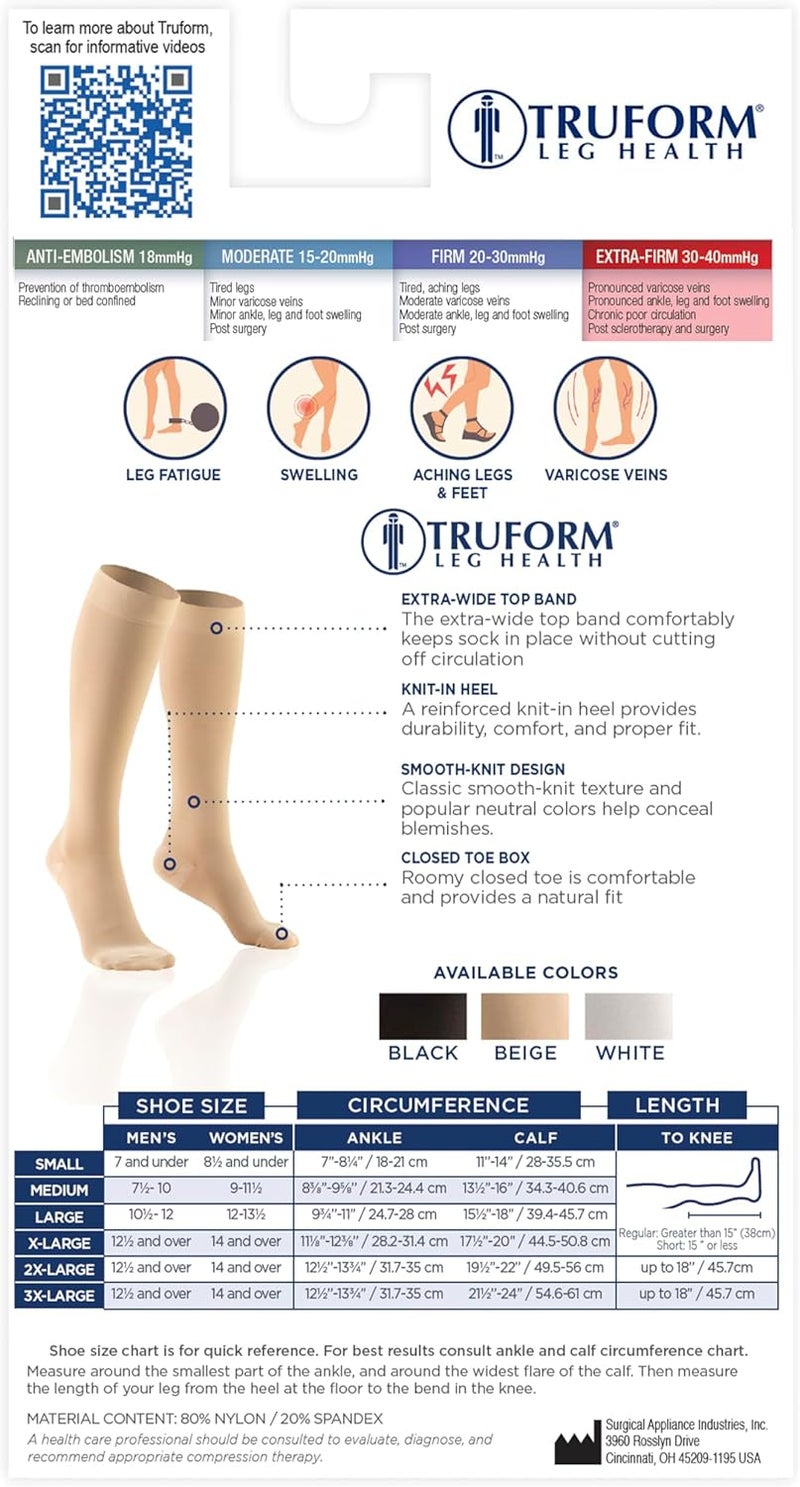 Truform جوارب ضغط Truform 30-40 مم زئبقي للرجال والنساء، بطول يصل إلى الركبة، مع طرف مغلق، بيج، كبير جداً - Image 5