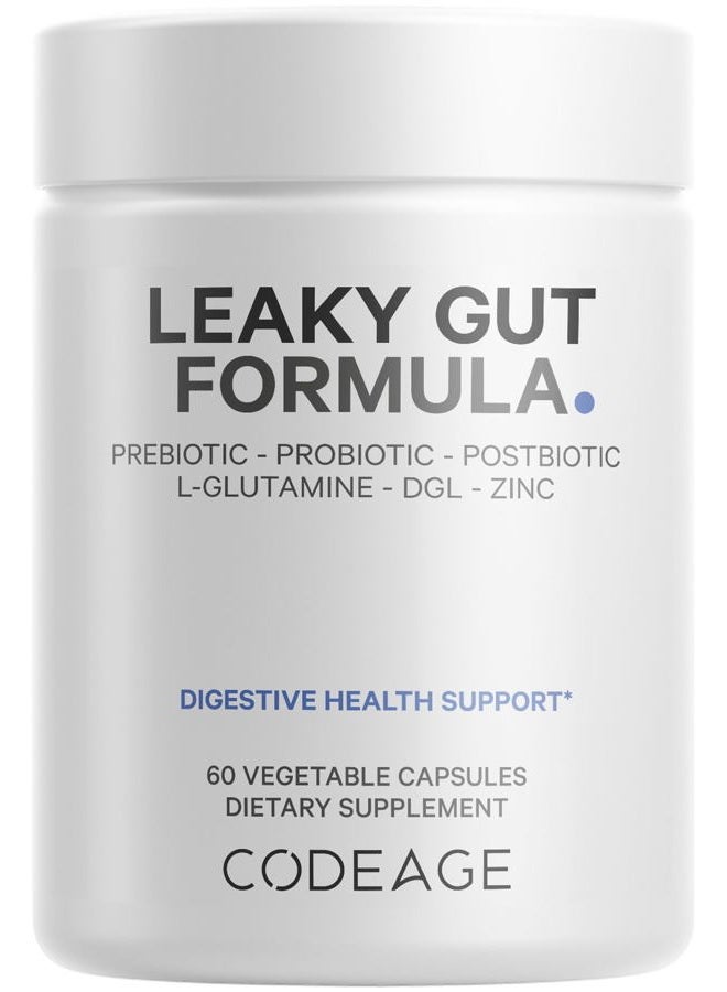 Codeage Leaky Gut Supplement, L-Glutamine, N-Acetylglucosamine, Probiotic, Butyric Acid, Polyphenols, Quercetin, DGL, Marshmallow Root, Berberine, BioPerine, Cinnamon, Vegan, Non-GMO, 60 Capsules - Image 1