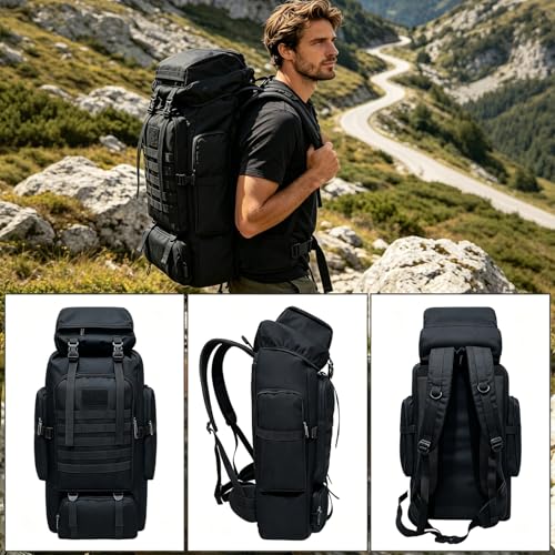 Ogetok 80L Hiking Backpack Camping Rucksack 80 liters Large Capacity Outdoor Knapsack Travel Climbing Mountaineering Carry On Backpack Bag Trekking Backpacking for Men Women Black - Image 3