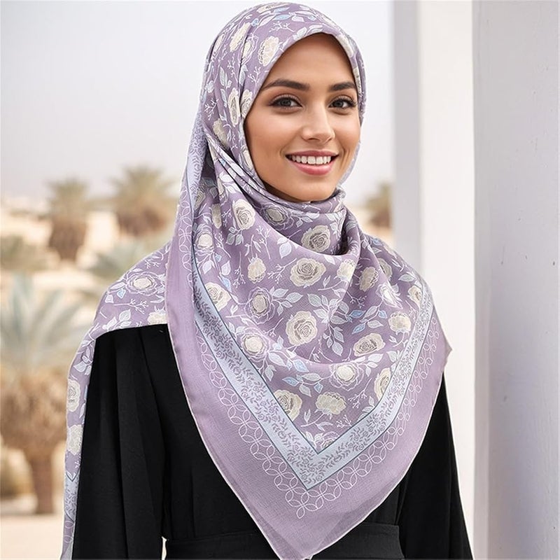 Square Neck Scarf Polyester Large Neckerchief Color 3 Unique Hemming Stylish Print - Image 4
