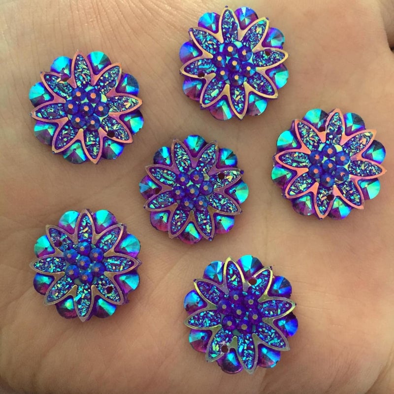 Coat Buttons,Replacement Snap Buttons,20 Pcs Resin 18mm Bling Flower Flat Back Rhinestone Buttons Ornaments Wedding Appliques-Red (Color : Random Mixed, Size : One Size) - Image 2