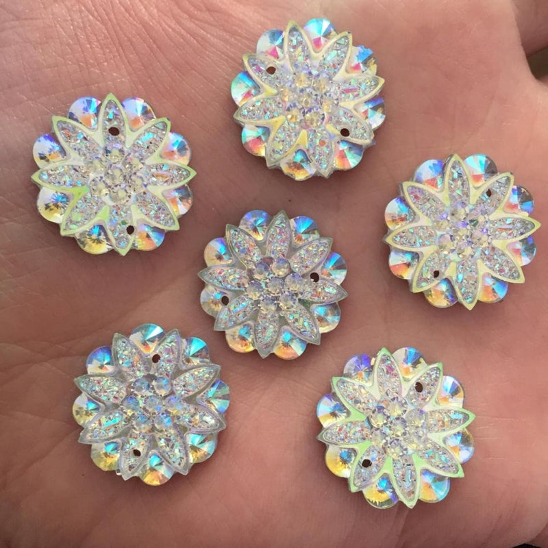 Coat Buttons,Replacement Snap Buttons,20 Pcs Resin 18mm Bling Flower Flat Back Rhinestone Buttons Ornaments Wedding Appliques-Red (Color : Random Mixed, Size : One Size) - Image 3