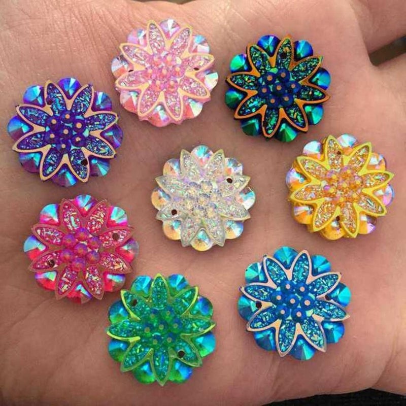 Coat Buttons,Replacement Snap Buttons,20 Pcs Resin 18mm Bling Flower Flat Back Rhinestone Buttons Ornaments Wedding Appliques-Red (Color : Random Mixed, Size : One Size) - Image 1