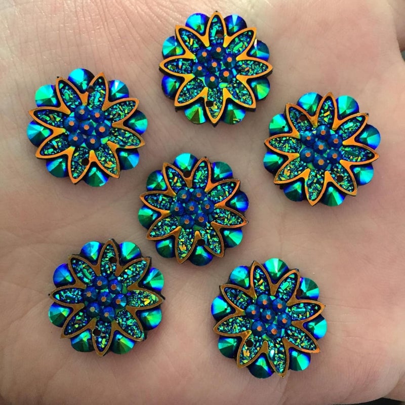 Coat Buttons,Replacement Snap Buttons,20 Pcs Resin 18mm Bling Flower Flat Back Rhinestone Buttons Ornaments Wedding Appliques-Red (Color : Random Mixed, Size : One Size) - Image 5