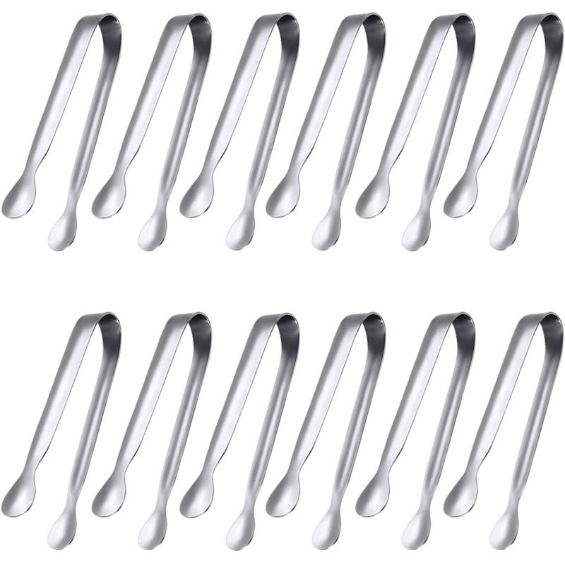 JCREN 12 Pack Serving Tongs Small Serving Utensils for Catering FoodGrade 304 Stainless Steel Serving Tongs Appetizer Tongs for Tea Party Coffee Bar Taco Bar 4 Mini Kitchen Tongs  Silver