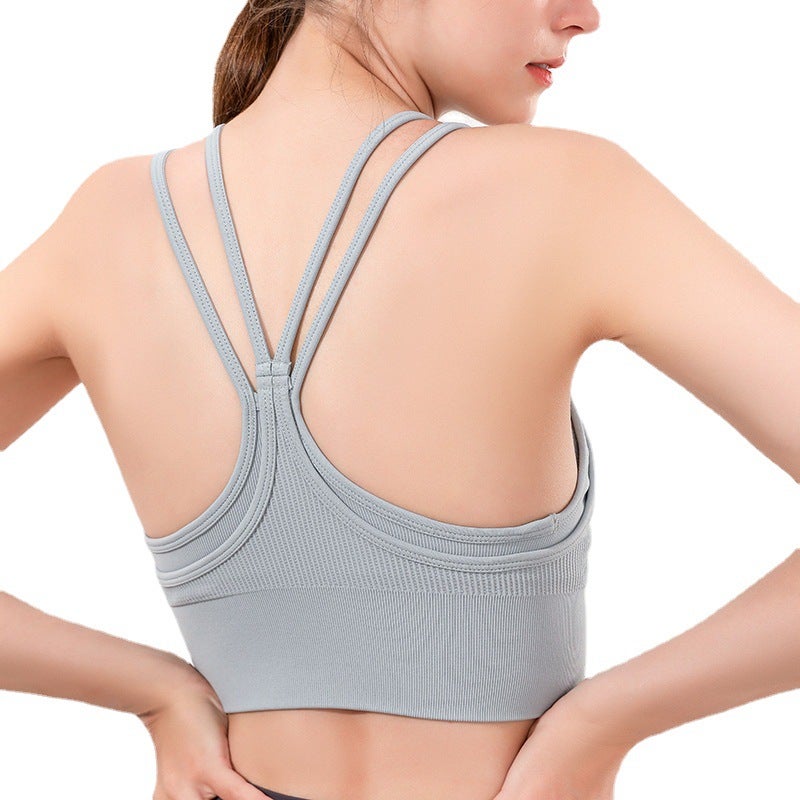 Sports Bra Yoga Tank Top Ribbed Fitness Vest Women Oatmeal  - Image 4