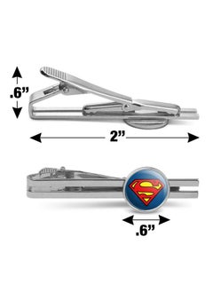 GRAPHICS & MORE Superman Classic S Shield Logo Round Tie Bar Clip Clasp Tack Silver Color Plated  - Image 3