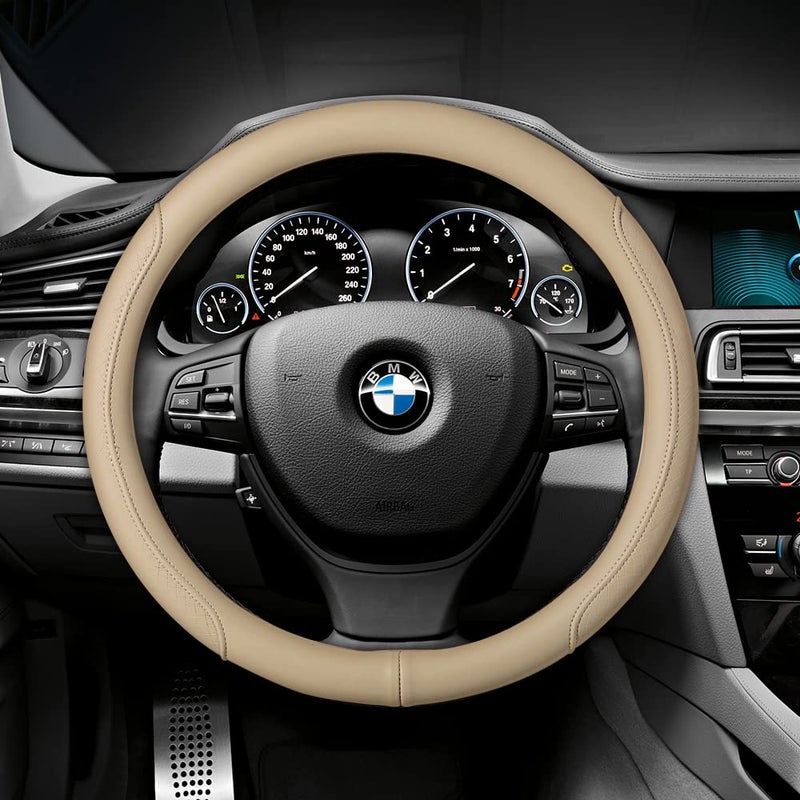 VARGTR Microfiber Leather Steering Wheel Cover with Classic Embossing, Anti-Slip Breathable Auto Car Wheel Protector, Fit 15 Inch (Beige) - Image 3