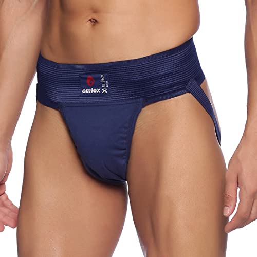 omtex Athletic Gym Cotton Stretchable Supporter Jockstraps with Cup Pocket, Ideal for Workout and Sports Quick Dry Moisture Wicking Underwear Navy Blue -Large - Image 2
