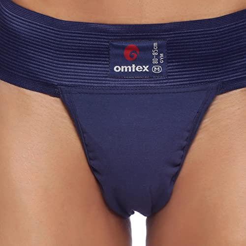 omtex Athletic Gym Cotton Stretchable Supporter Jockstraps with Cup Pocket, Ideal for Workout and Sports Quick Dry Moisture Wicking Underwear Navy Blue -Large - Image 5
