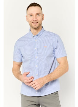 Harmont & Blaine Men Straight Fit Stripe Short Sleeves Casual Shirt, Blue  - Image 1