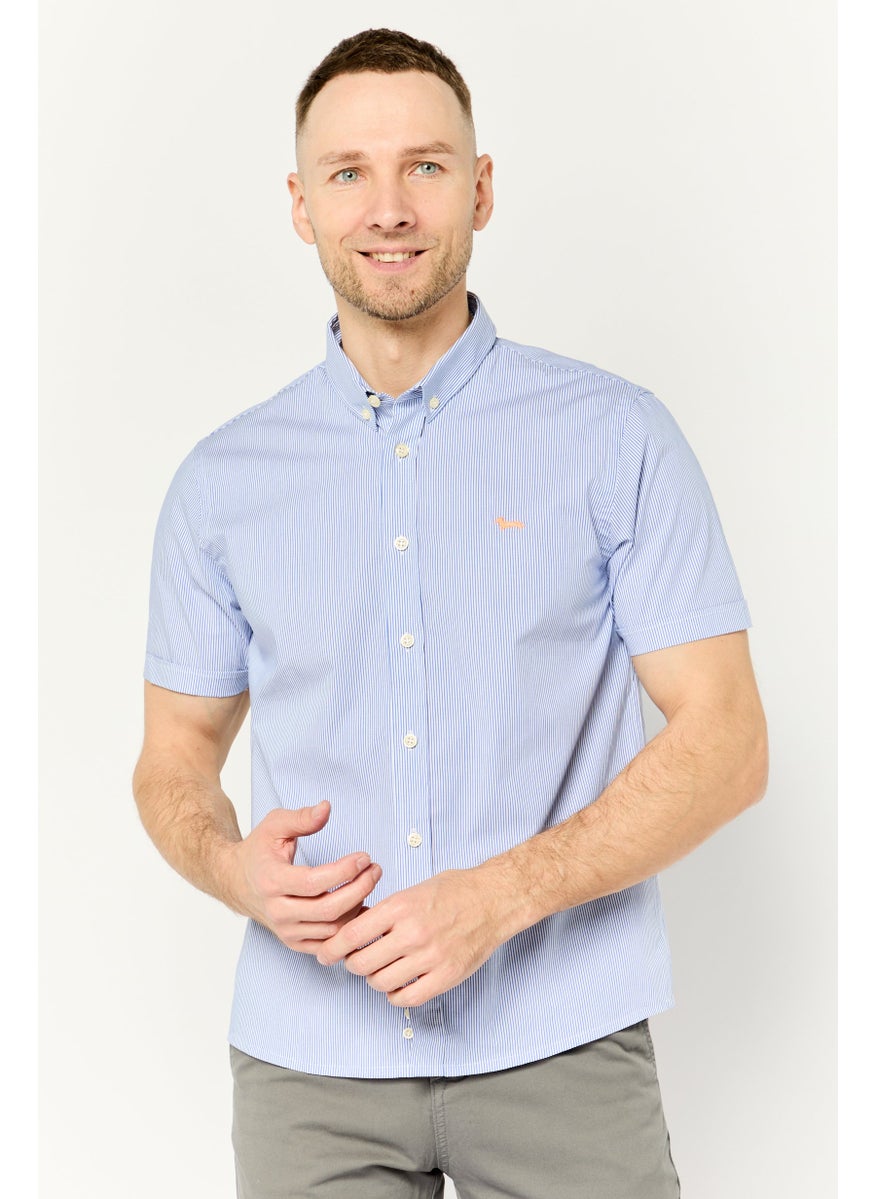 Harmont & Blaine Men Straight Fit Stripe Short Sleeves Casual Shirt, Blue  - Image 1