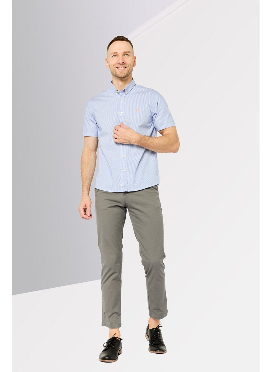 Harmont & Blaine Men Straight Fit Stripe Short Sleeves Casual Shirt, Blue  - Image 2