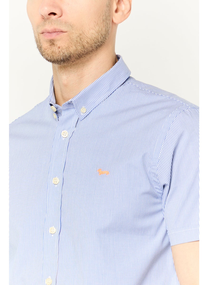 Harmont & Blaine Men Straight Fit Stripe Short Sleeves Casual Shirt, Blue  - Image 3