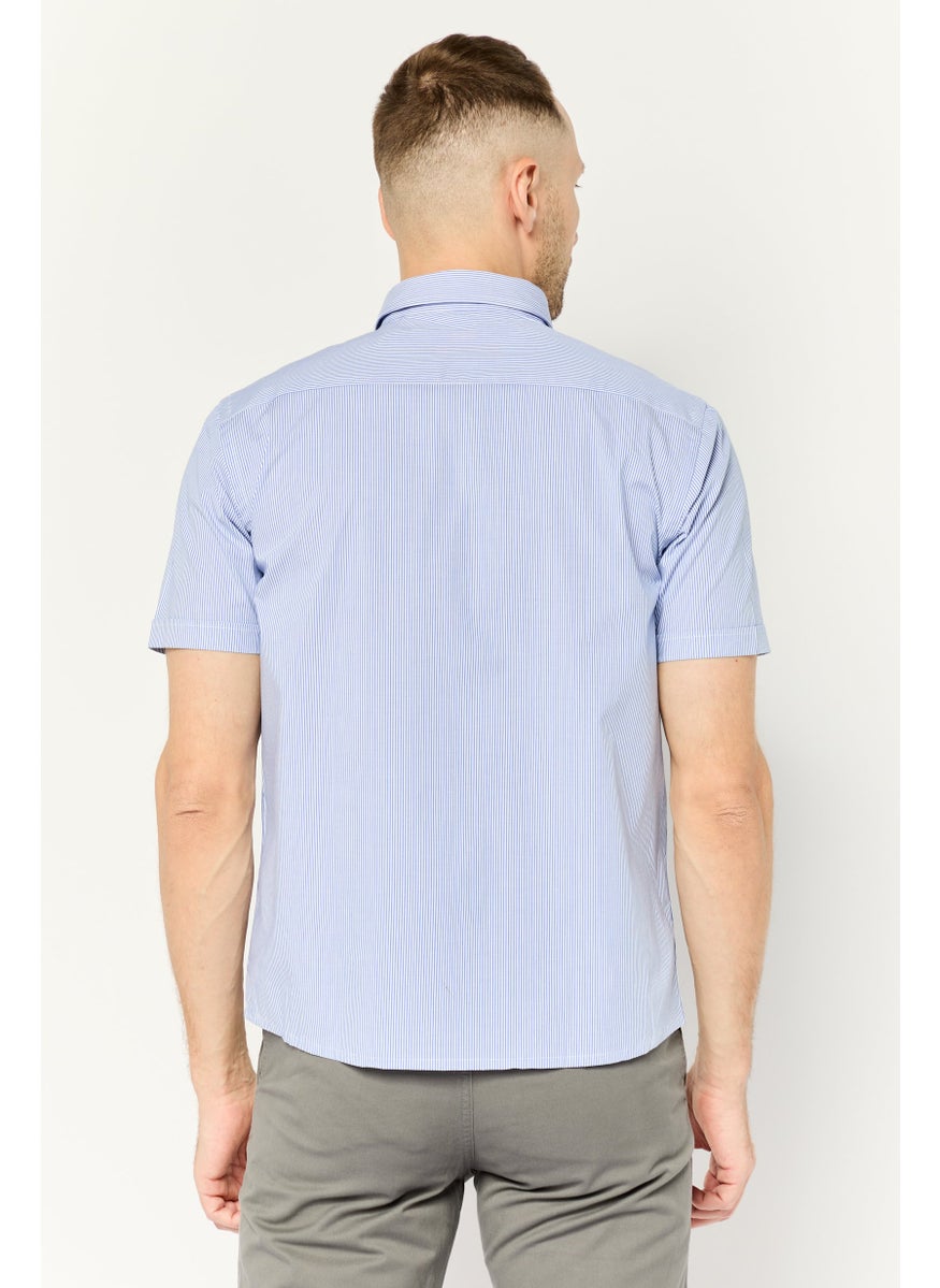 Harmont & Blaine Men Straight Fit Stripe Short Sleeves Casual Shirt, Blue  - Image 4