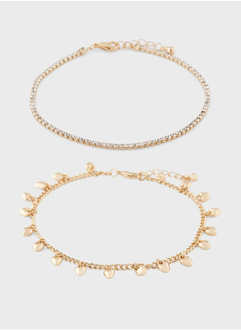 ELLA 2 Pack Mix Heart Rhinestone Anklet