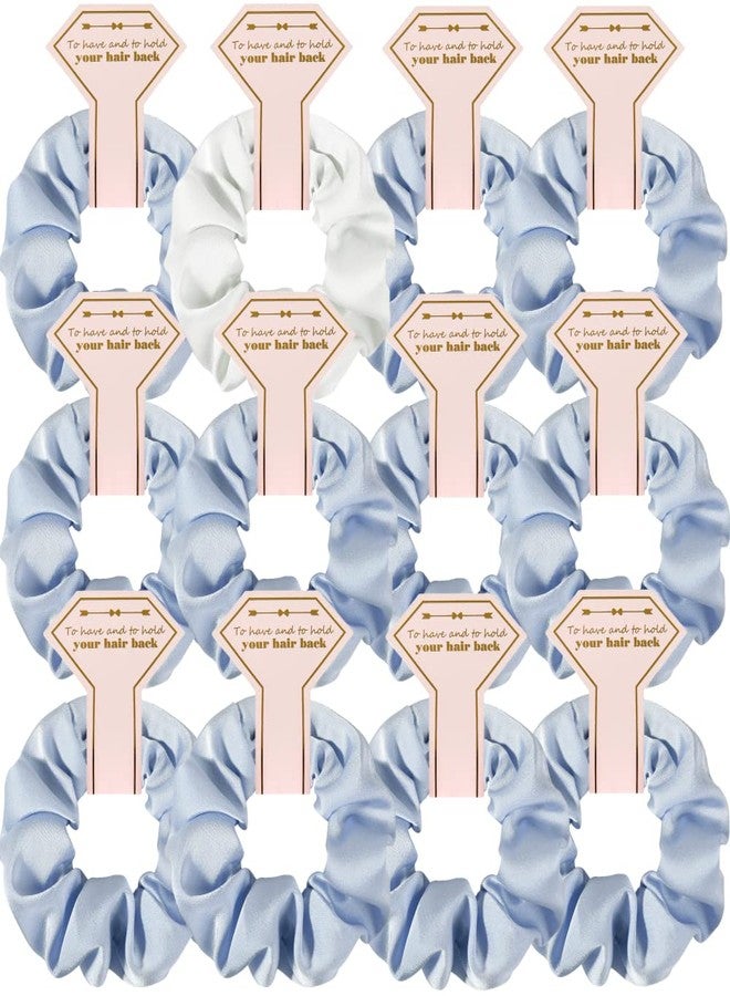 Hasoar New Smooth linen Satin Bridesmaid Scrunchies 12 pack Proposal Gifts Elastics Hair Ties Scrunchies Bachelorette Party Favors Satin Bridesmaid Gift for Bridal Wedding Parties guests (White & Fresh Blue) - Image 1