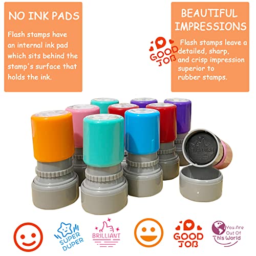 Retainbre 12 Sorted Teacher Stamps for Classroom, Self-Inking Rubber Colorful Teacher Stamps for Grading Homework, Mood Expressions Stamps for Office Stationery Encouraging Comments - Image 5