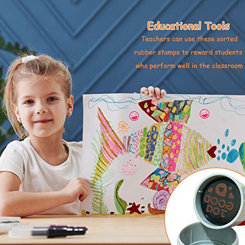 Retainbre 12 Sorted Teacher Stamps for Classroom, Self-Inking Rubber Colorful Teacher Stamps for Grading Homework, Mood Expressions Stamps for Office Stationery Encouraging Comments - Image 4
