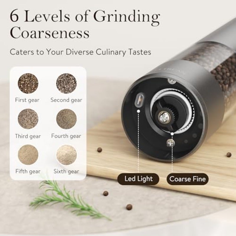 Electric Pepper Grinder and Salt Mill Set Rechargeable with Type-C LED Light One-Hand Operation 6 Adjustable Coarseness 70ml Capacity - Image 3