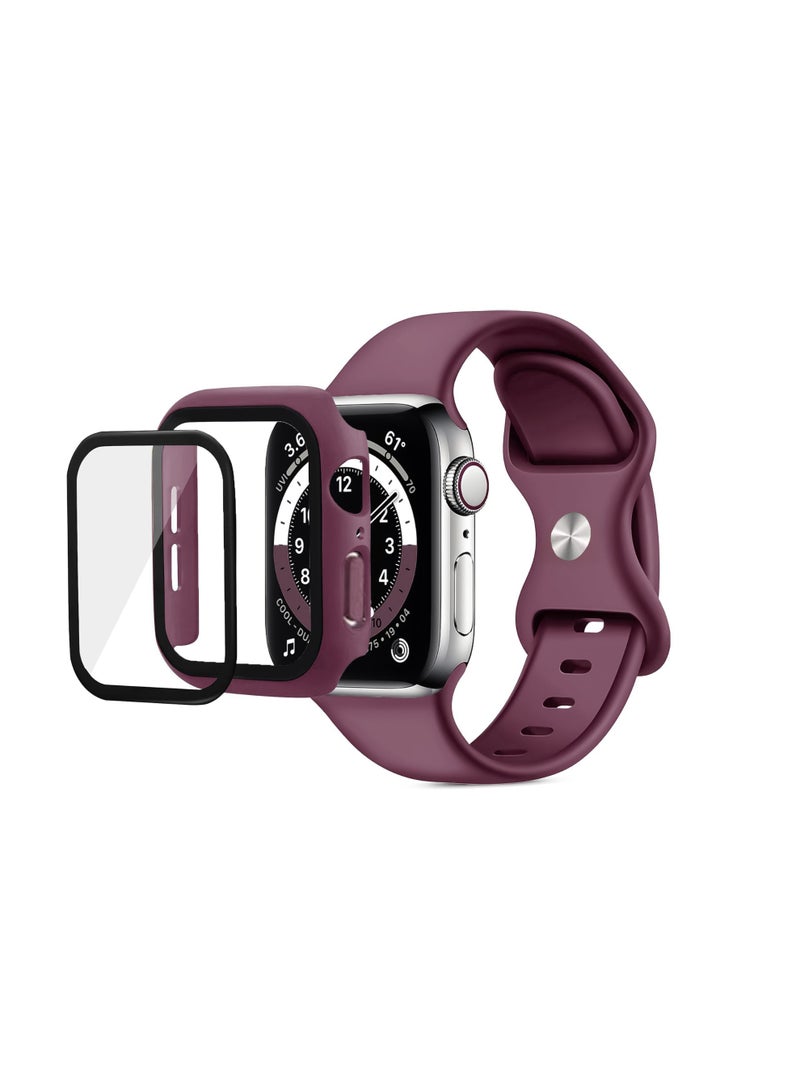 Band with Case Compatible with  Apple Watch Series 10 46mm,Adjustable Silicone Sport Wristband Replacement, Strap With Cover Built-in Glass Screen Protector for Apple Watch Series Series 10 46mm