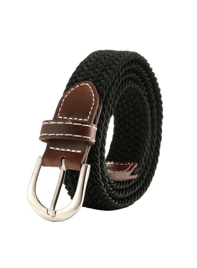 Woven waist belt, neutral casual, thin waist belt, leather clip tail, solid color woven belt(Black) - Image 1