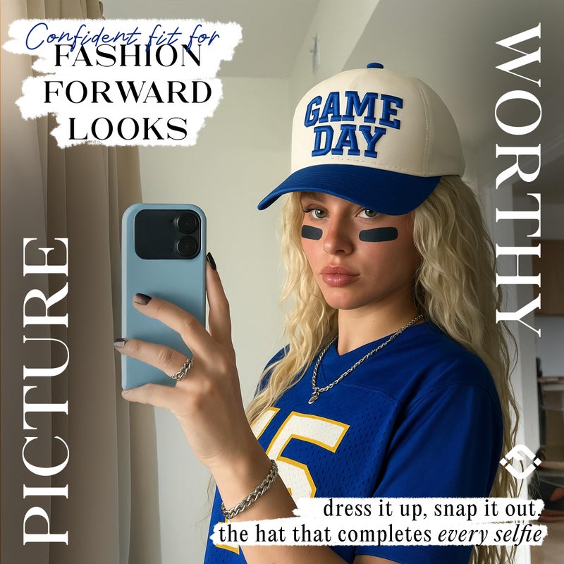 Funky Junque Two-Tone Canvas Snapback Baseball Cap - Game Day - Royal Blue/Beige - Image 4