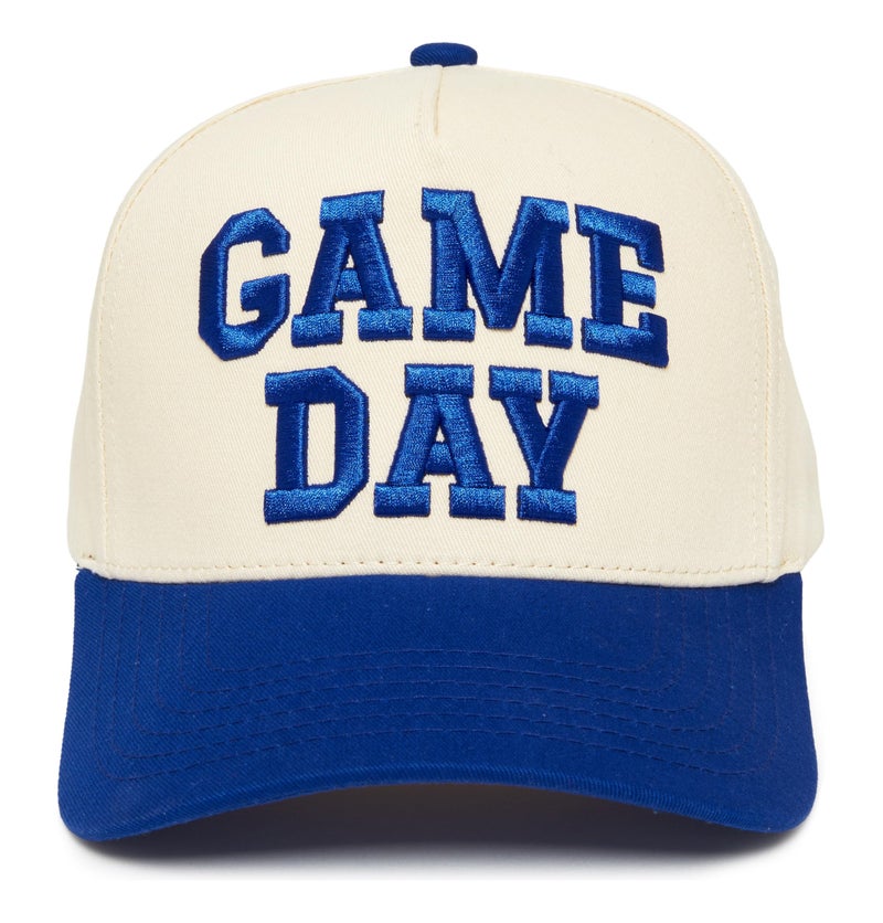 Funky Junque Two-Tone Canvas Snapback Baseball Cap - Game Day - Royal Blue/Beige - Image 1