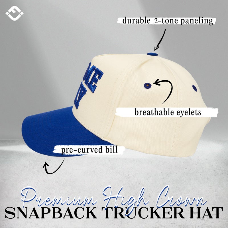 Funky Junque Two-Tone Canvas Snapback Baseball Cap - Game Day - Royal Blue/Beige - Image 3