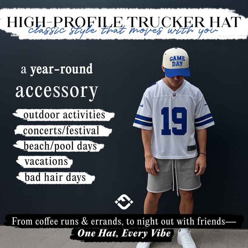 Funky Junque Two-Tone Canvas Snapback Baseball Cap - Game Day - Royal Blue/Beige - Image 2