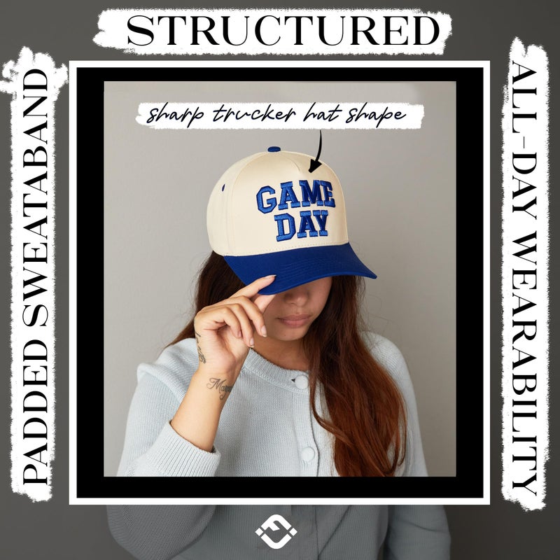 Funky Junque Two-Tone Canvas Snapback Baseball Cap - Game Day - Royal Blue/Beige - Image 5