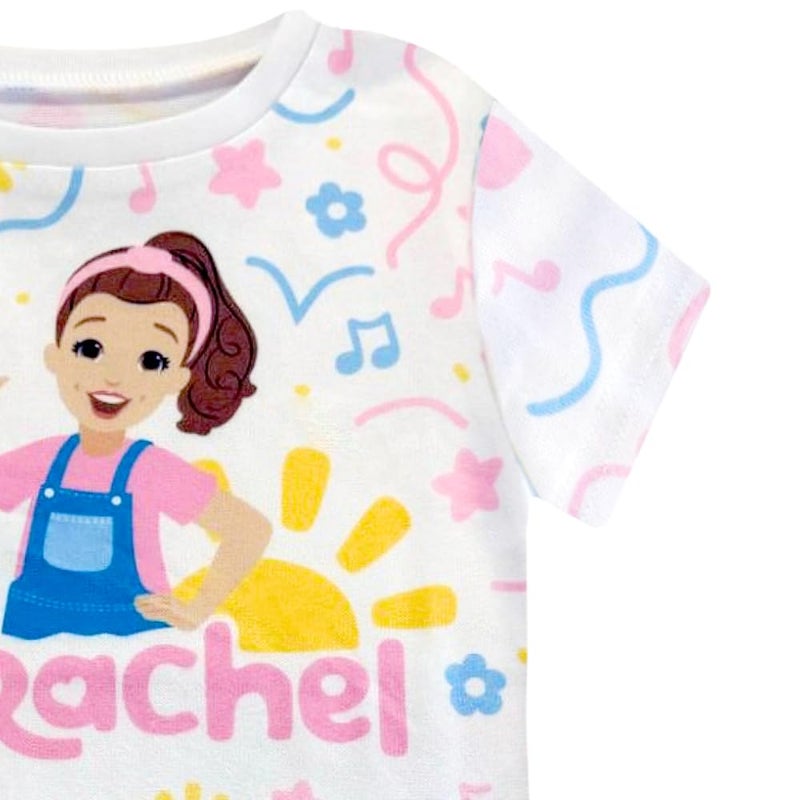Ms. Rachel 2 Piece Pajama Set - Toddler Girls Boys PJ Set, Short Sleeve Shirt & Pants - Kids Sleepwear Set - Official License White - Image 2