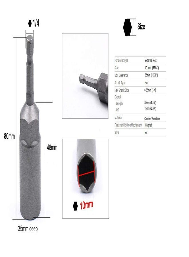 YXQ 10mm Hex Magnetic Power Socket 80mm Length Adapter Drill Bit Nut Driver Set 1/4'' Hex for Power Tools(4Pcs) - Image 3