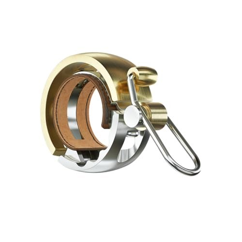 Knog Oi Luxe Bike Bell Brass – Sleek Low Profile Bicycle Bell for Adults, Durable Metal & Vegan Leather, Clear Tone, Easy Install for Flat Bars & Drop Bars (Small 22.2mm / Large 23.8–31.8mm) - Image 1