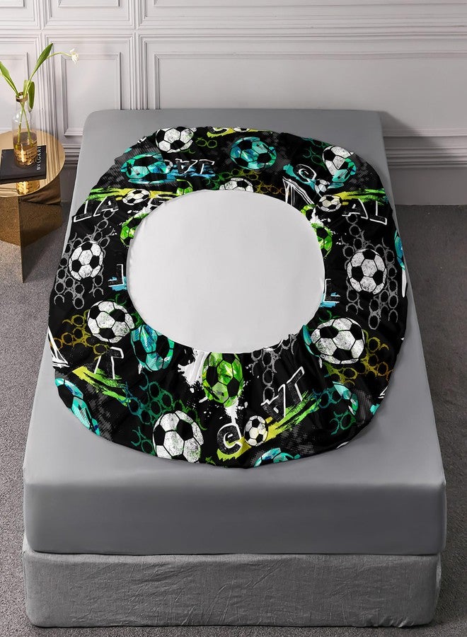 AILONEN Sports Theme Fitted Sheet Set for Child Boys Girls Twin Size 3Pcs, Soccer Ball Pattern Bed Sheet Set,Blue Green White Football Pattern Bedding Sets,1 Bedsheets + 2 Pillowcases - Image 5