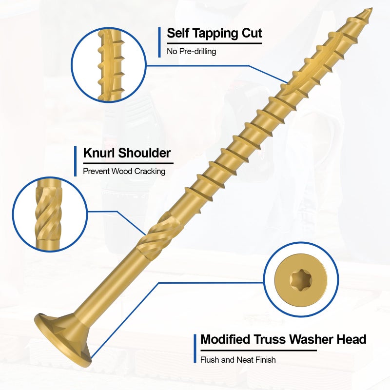 FMhotu #10 x 3â€ Deck Screws, 316Pcs Star Drive Wood Screws, Rust Resistant Timber Screws for Timber/Log/Landscaping Wood, T25 Star Bit Included, Yellow - Image 3
