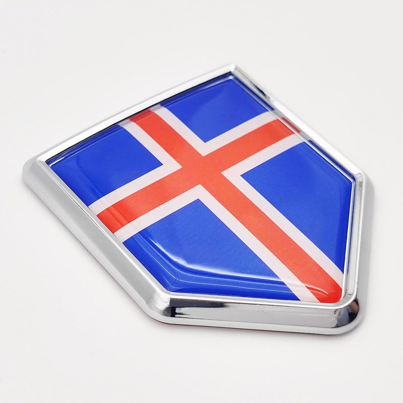 Overdecor Iceland Flag Decal Stickers Car Emblem Icelandic Car Accessories Decorations Chrome Shield Flag Sticker Decals for Cars Truck Vehicles, 2 Pack - Image 1