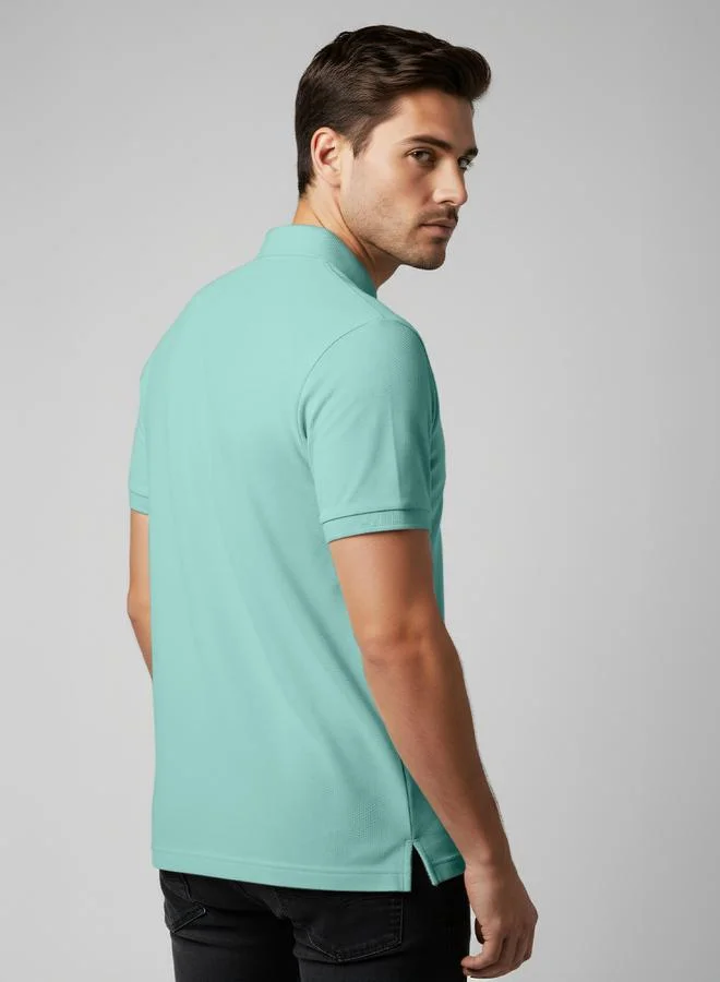 FERVORO Men Green Cotton Polo with Pocket
