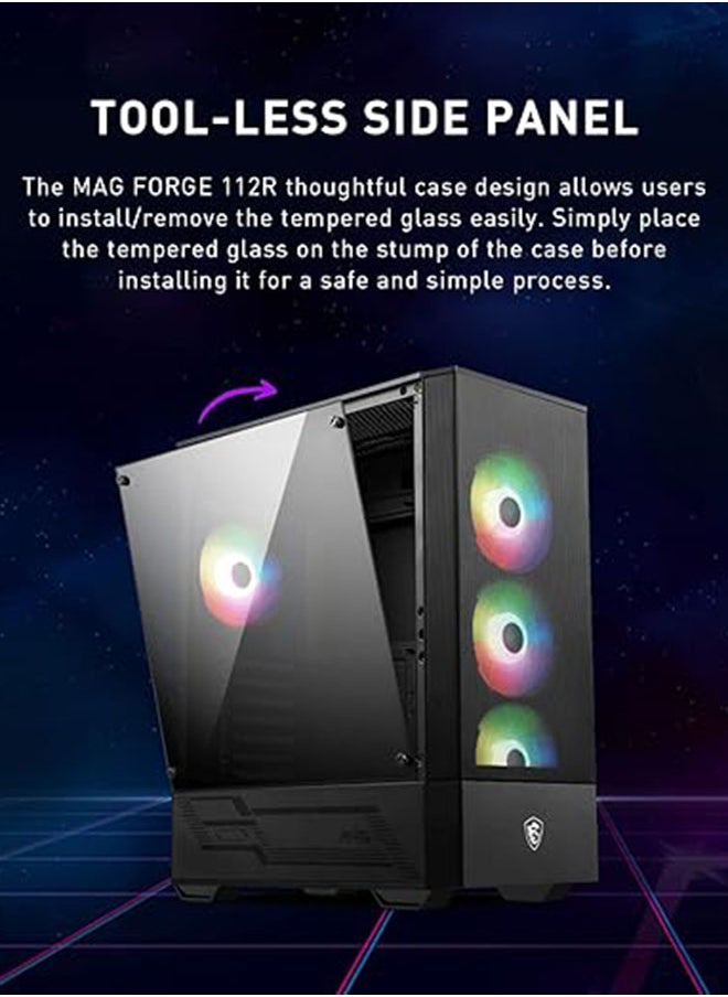 MSI MAG Forge 112R Gaming Case, ARGB Support, Tempered Glass Side Panel, Optimized Airflow with Up to 6 Fans, Magnetic Dust Filter, Supports 330mm GPU, Tool-less Design, Mystic Light Compatible | 306-7G16X23-809 Black  - Image 3
