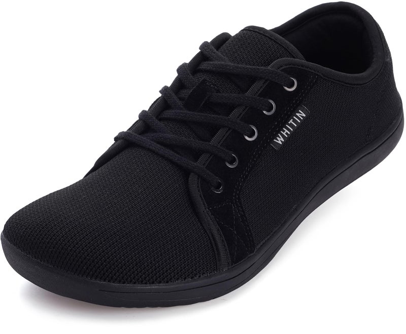 WHITIN WHITIN Men's Extra Wide Width Fashion Barefoot Sneakers Zero Drop Sole W81 Size 11W Minimus Weightlifting Minimalist Tennis Shoes Walking All Black 44 - Image 1