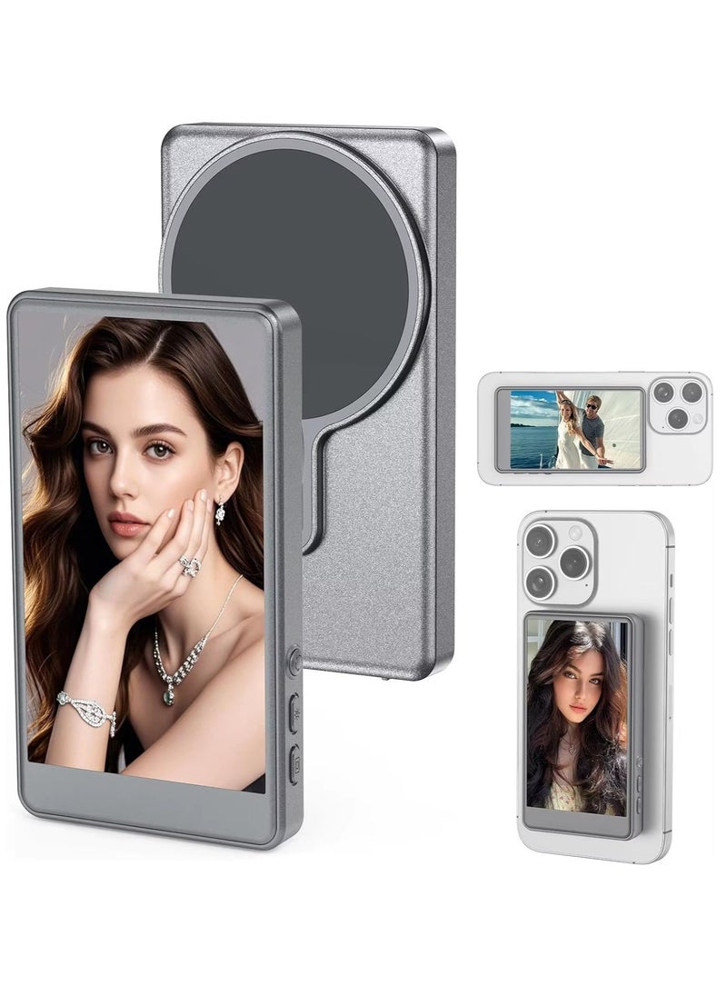 ELTRAZONE - 2025 Magnetic Wireless Phone Selfie Monitor – 4" Bluetooth Vlog Screen with Real-Time Rear Camera Sync, Remote Control & Anti-Slip Silicone Gel + ABS Magnetic Mount – Compatible with iPhone & Android for Pro Selfies, YouTube, TikTok (White) - Image 1