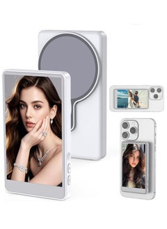 2025 Magnetic Wireless Phone Selfie Monitor – 4" Bluetooth Vlog Screen with Real-Time Rear Camera Sync, Remote Control & Anti-Slip Silicone Gel + ABS Magnetic Mount – Compatible with iPhone & Android for Pro Selfies, YouTube, TikTok (White)