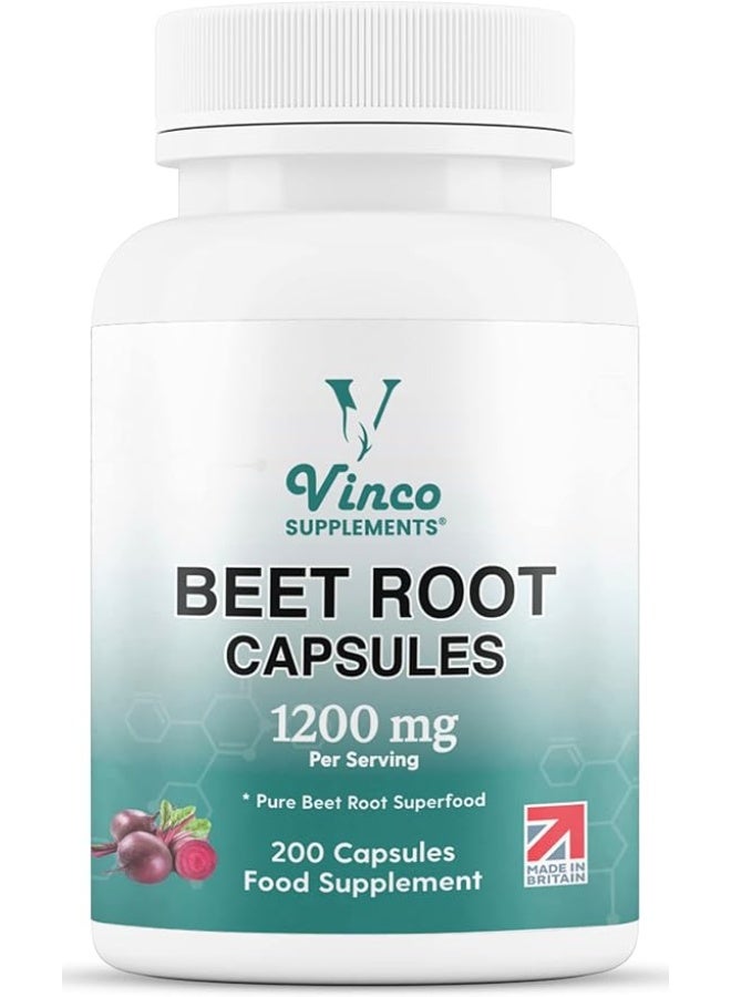 Vinco Supplements Beetroot Capsules - 1200mg ,Support Blood Pressure, Digestion, Immune System - 200 Capsules - Image 1