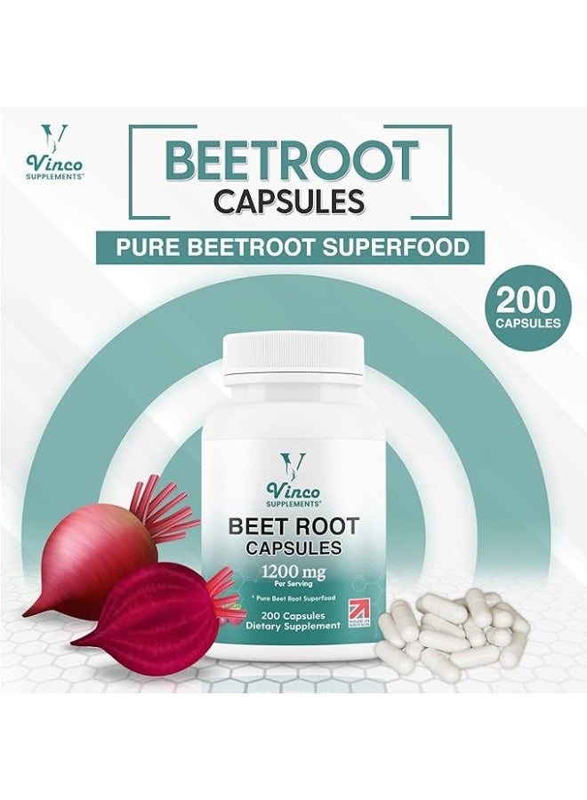 Vinco Supplements Beetroot Capsules - 1200mg ,Support Blood Pressure, Digestion, Immune System - 200 Capsules - Image 2